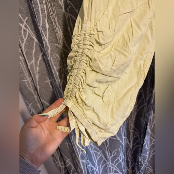 Free People Light Yellow/Green Ruched Pants size large - Picture 2 of 5